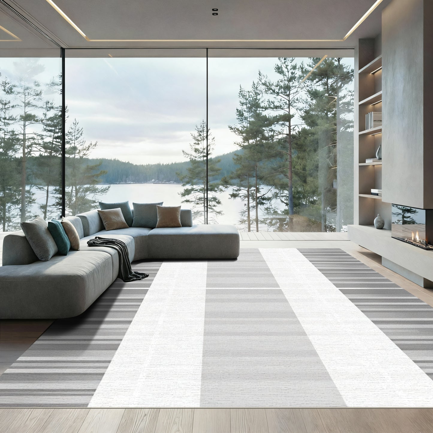 Muted Gray Horizontal Stripe Composition Rug