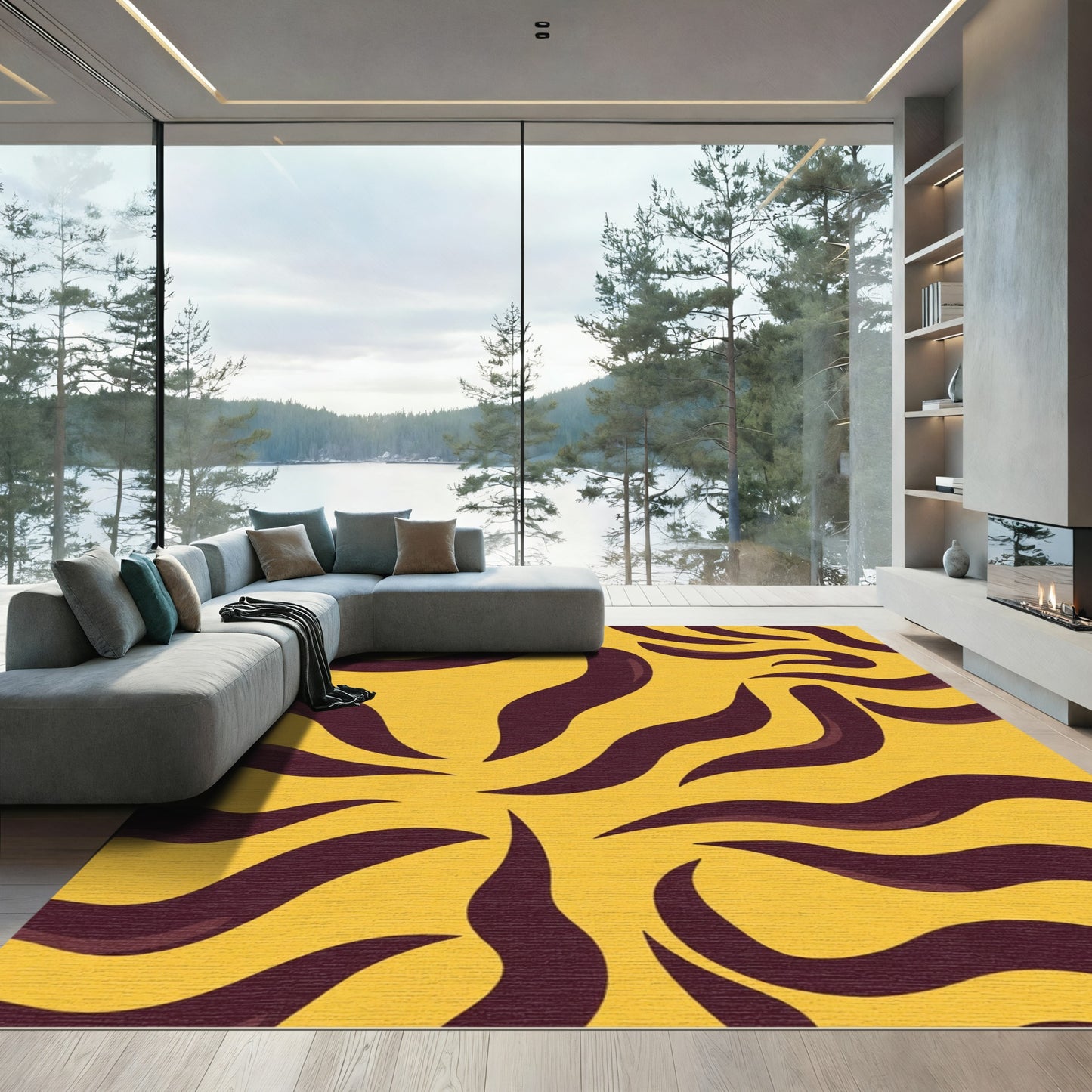 Golden Orange Abstract Tiger Stripe Rug