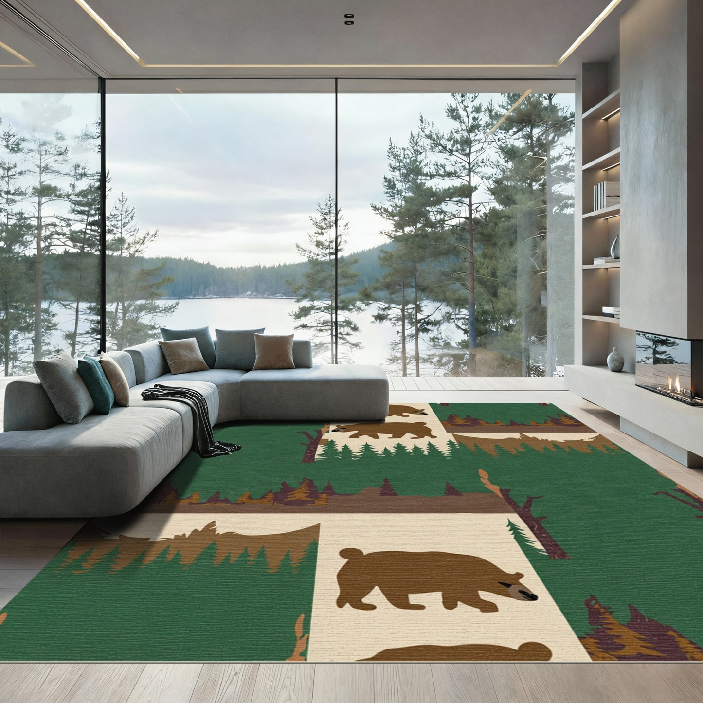 Woodland Bears Forest Trees Landscape Rug