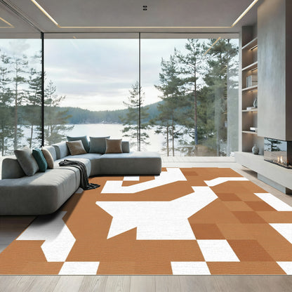 Earthy Terracotta Geometric Abstract Rug