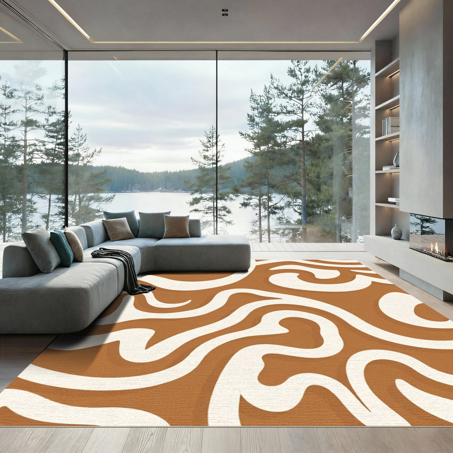 Burnt Orange Abstract Swirl Rug