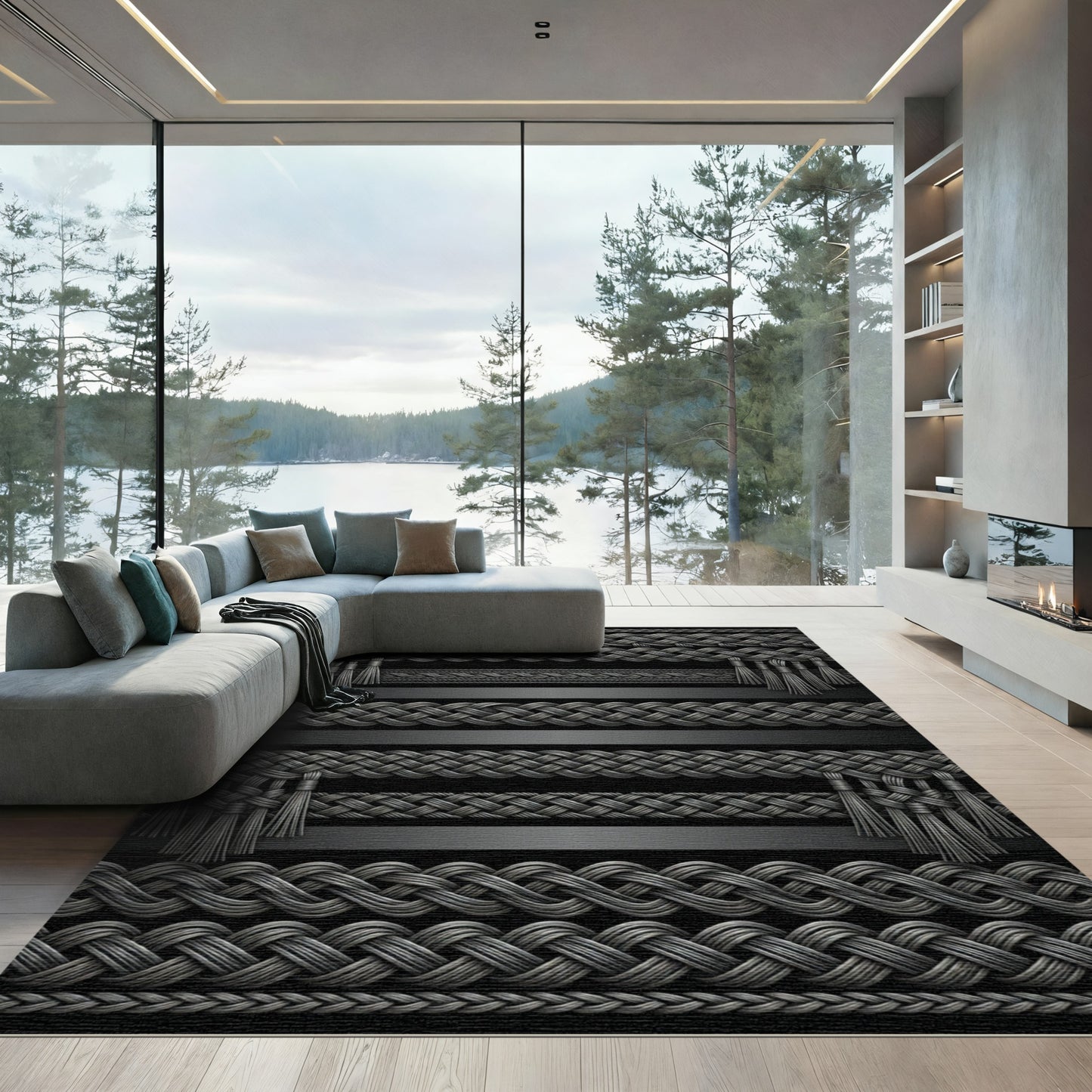 Dark Silver Braided Rope Tassels Rug