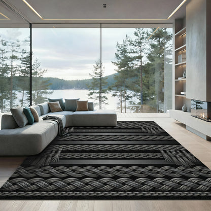 Dark Silver Braided Rope Tassels Rug