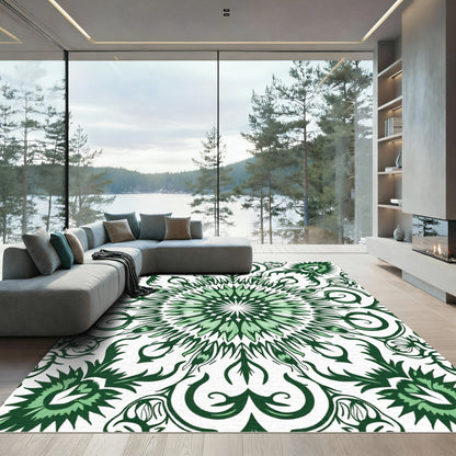 Lush Emerald Floral Medallion Layout Rug