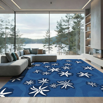Deep Blue White Starburst Floral Rug