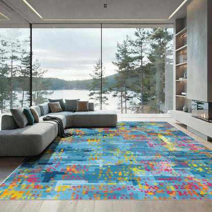 Abstract Pixelated Blue Orange Coral Rug