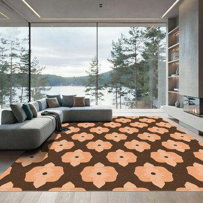 Brown Peach Quatrefoil Floral Rug