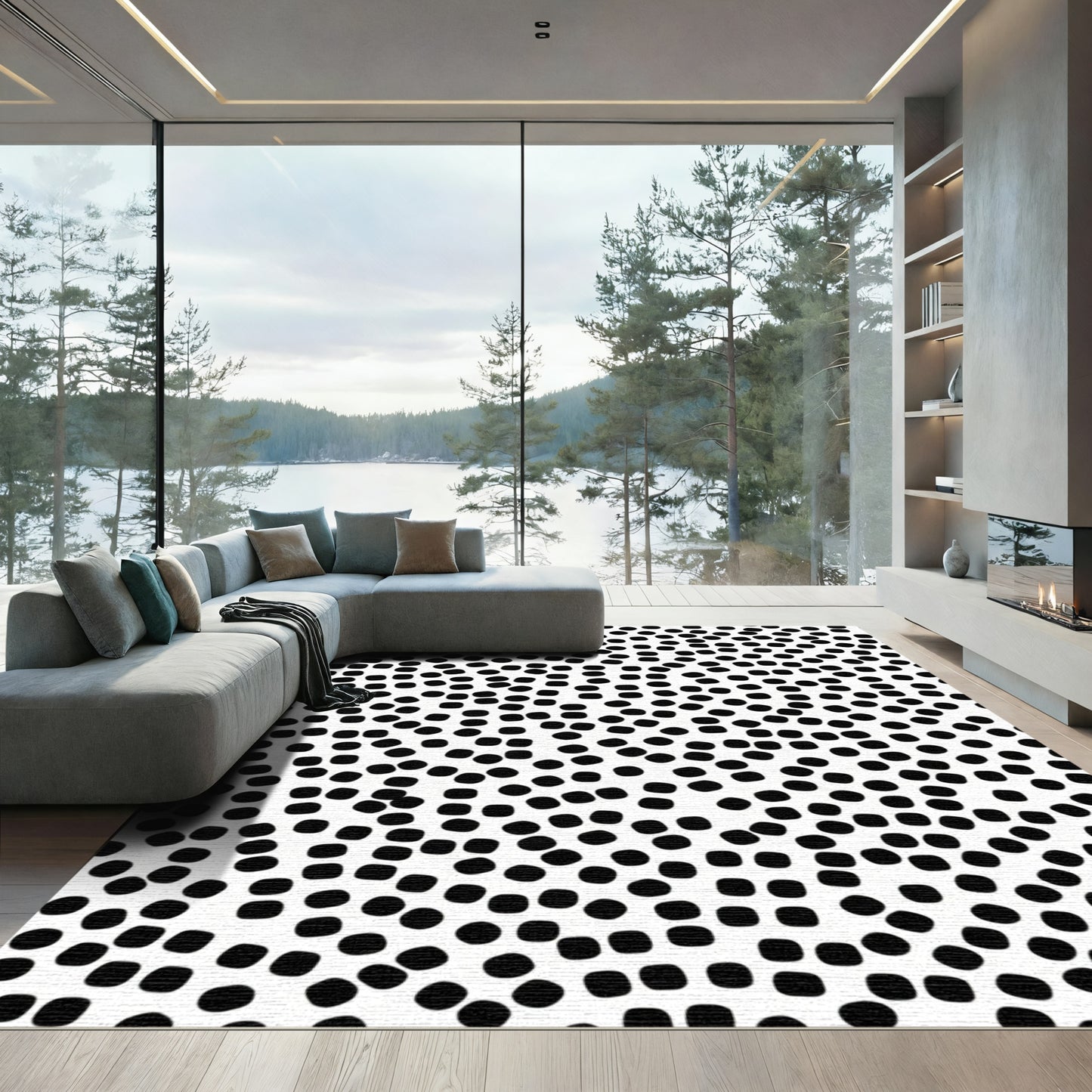 Monochromatic Black Dot Scatter Rug