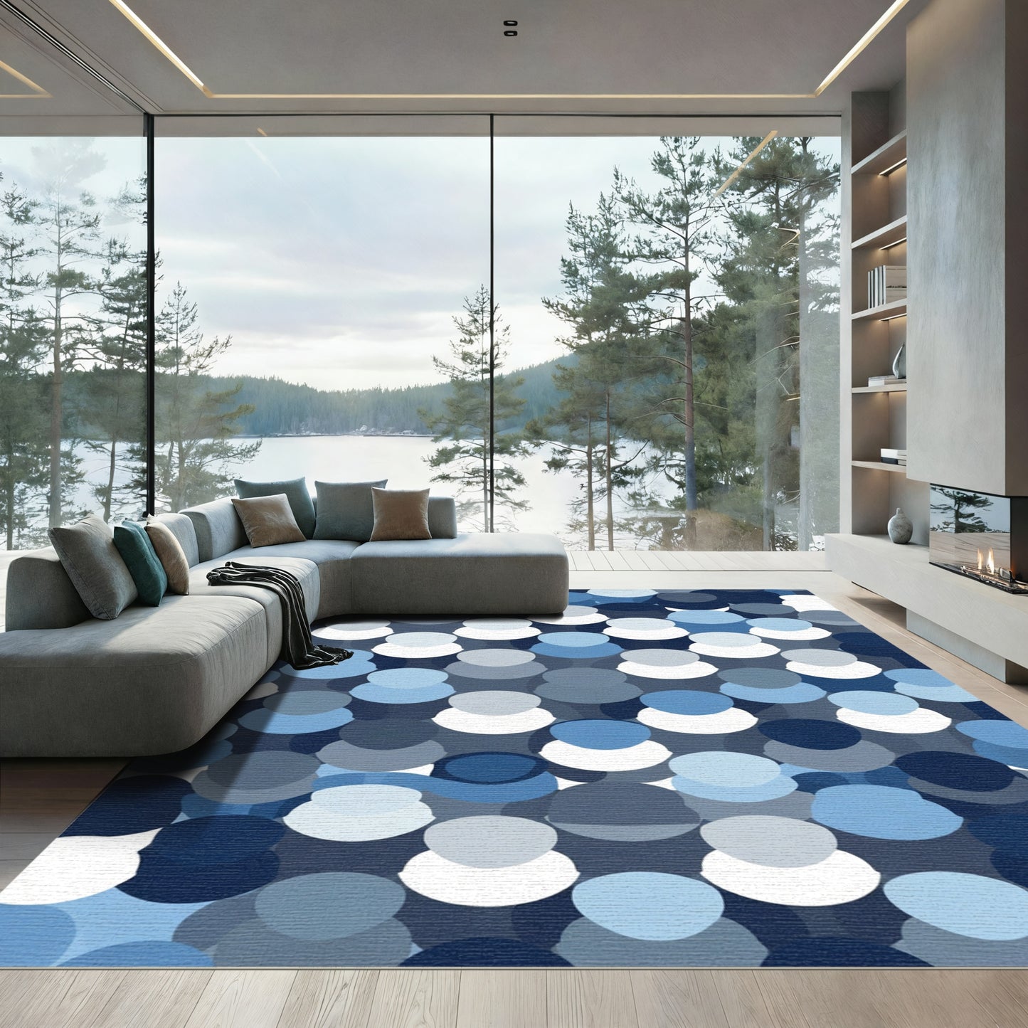 Ocean Blue Layered Circles Rug