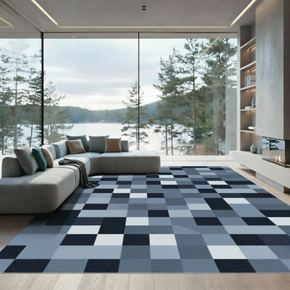 Cool Neutral Square Pixel Collage Rug