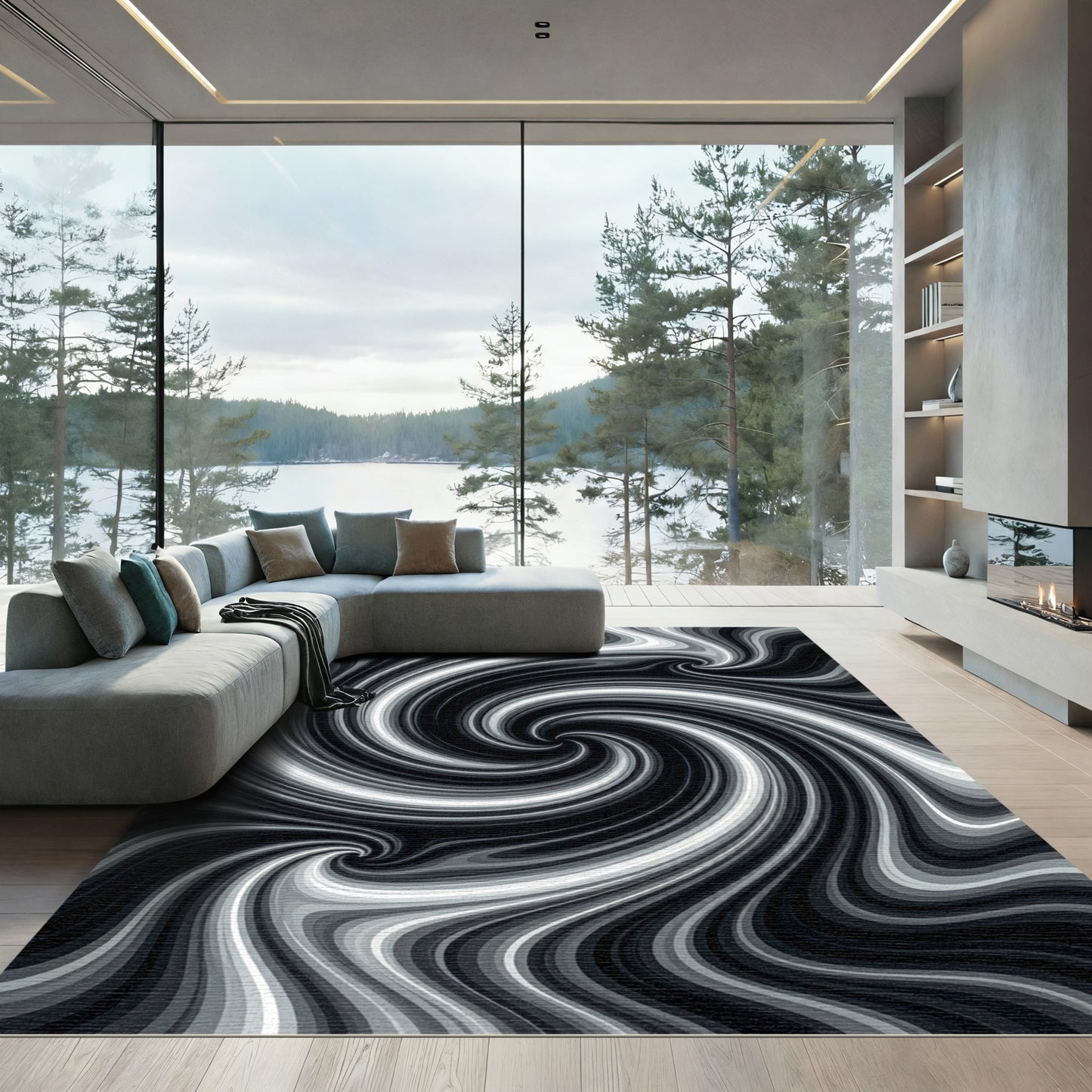 Monochrome Swirl Abstract Swirl Rug