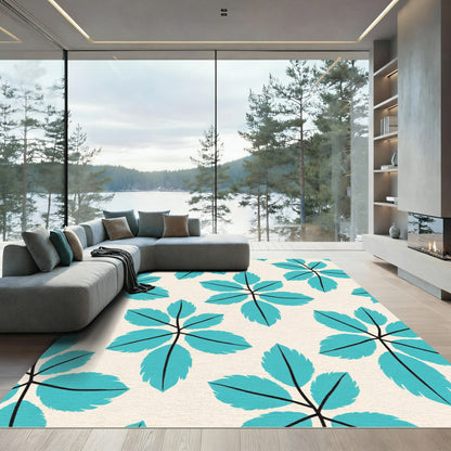 Turquoise Leaf Starburst on Cream Rug