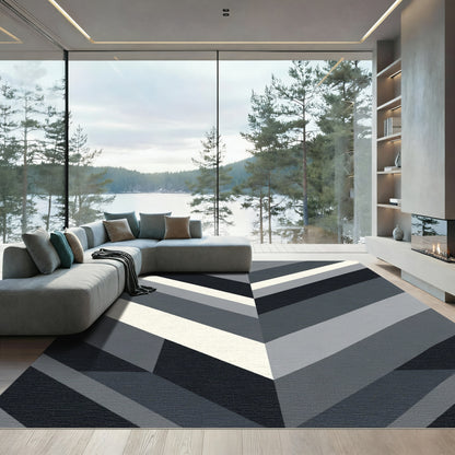 Monochrome Chevron Stripe Layered Rug