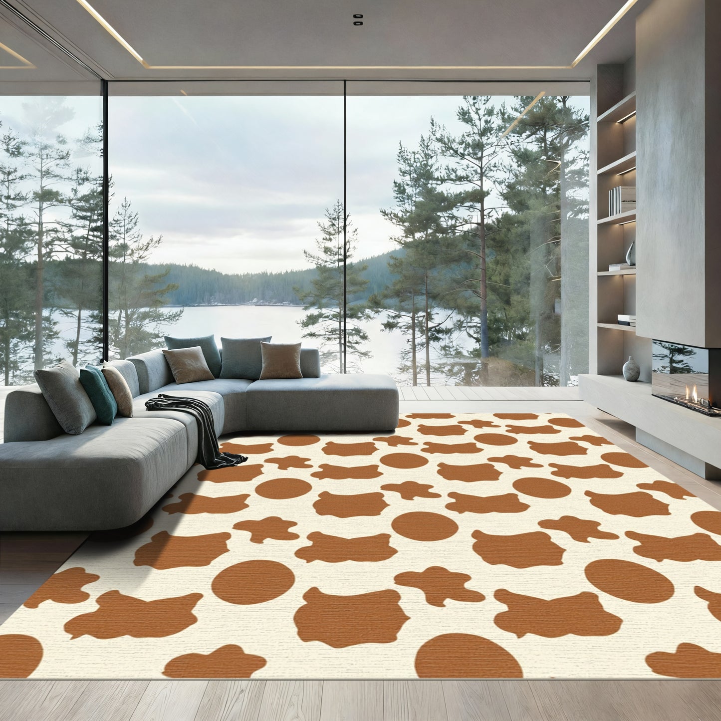 Cream Brown Spotty Animal Print Rug