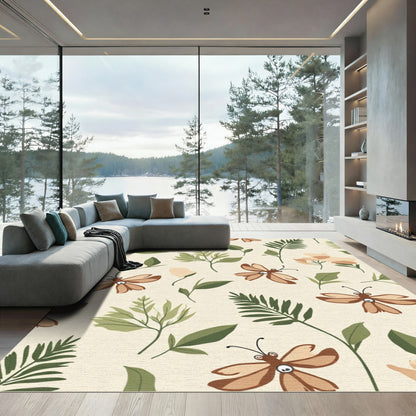 Whimsical Brown Butterfly Garden Foliage Rug