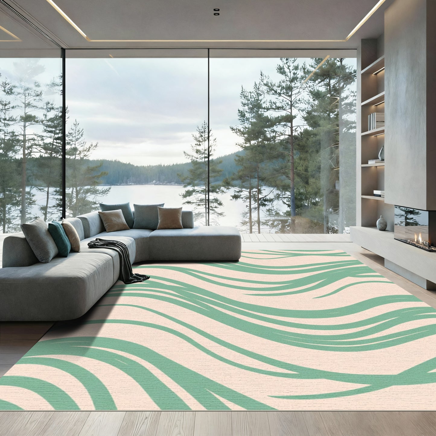 Soft Mint Flowing Stripe Rug