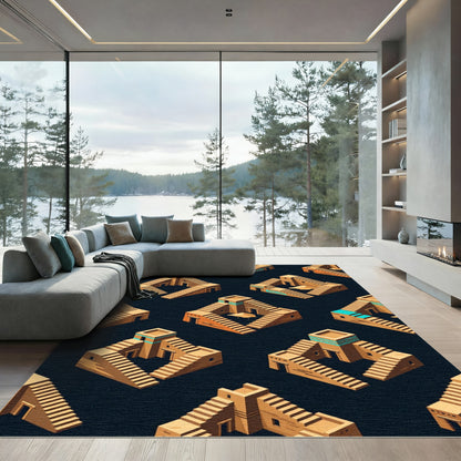 Terracotta Staircase Architectural Geometric Rug