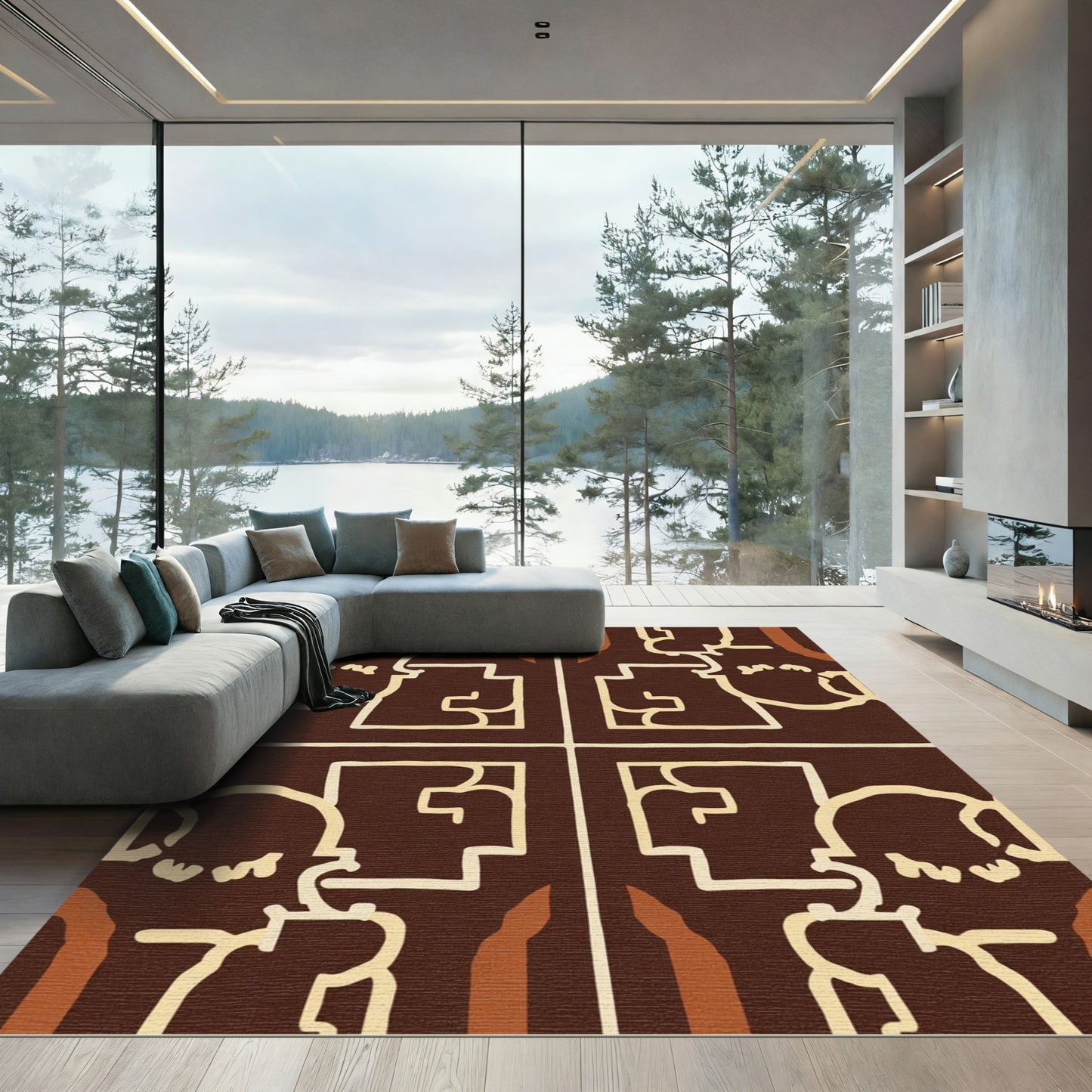 Dark Chocolate Tribal Face Squares Rug