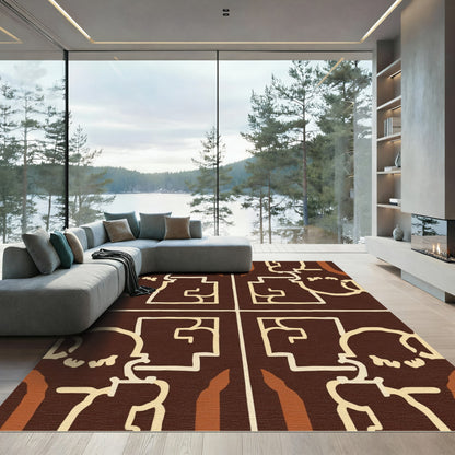 Dark Chocolate Tribal Face Squares Rug