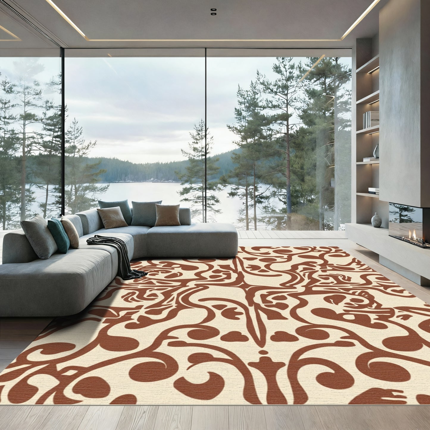 Brown Cream Organic Swirls Rug