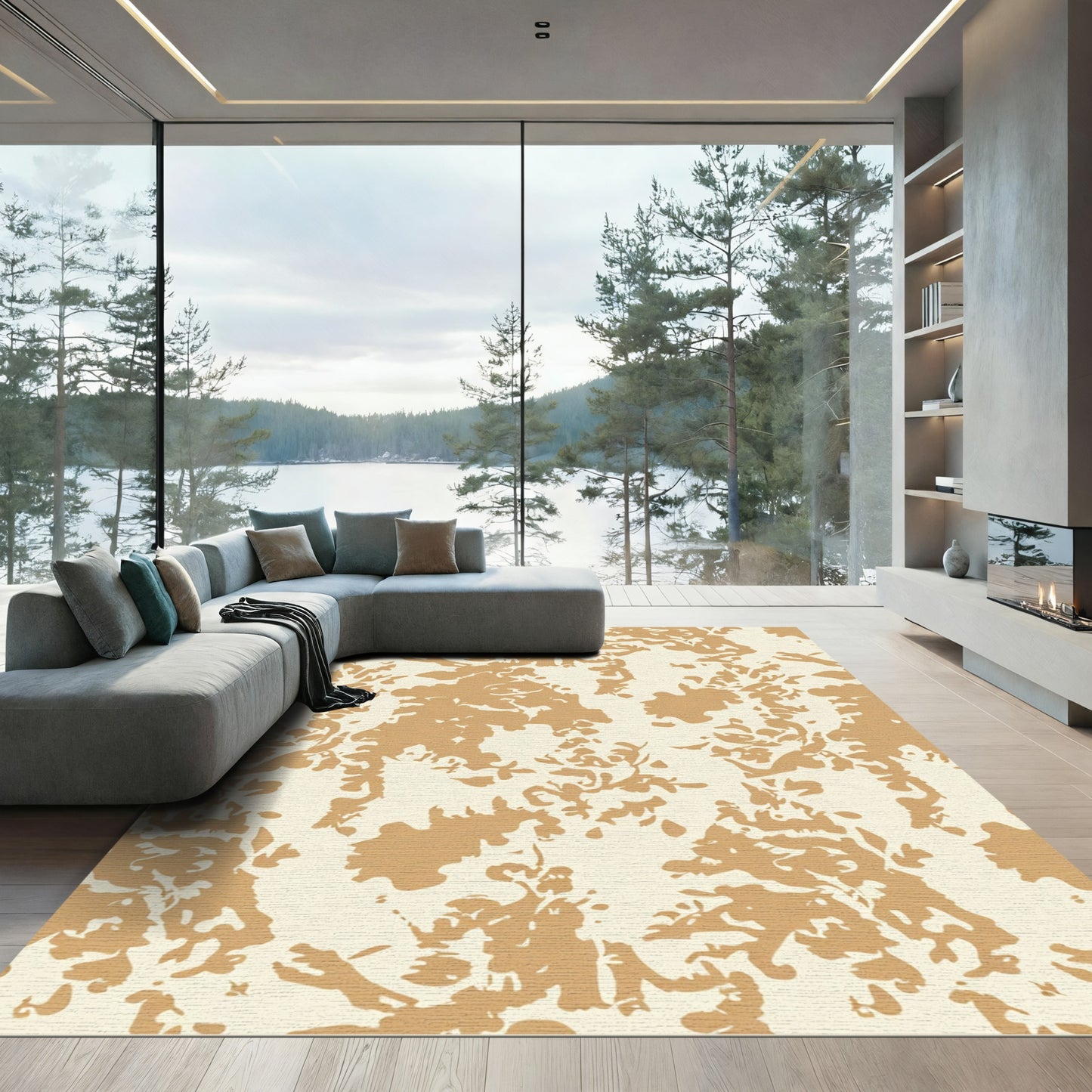 Cream Tan Abstract Organic Swirl Rug