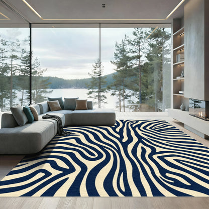 Navy Cream Zebra Stripes Rug