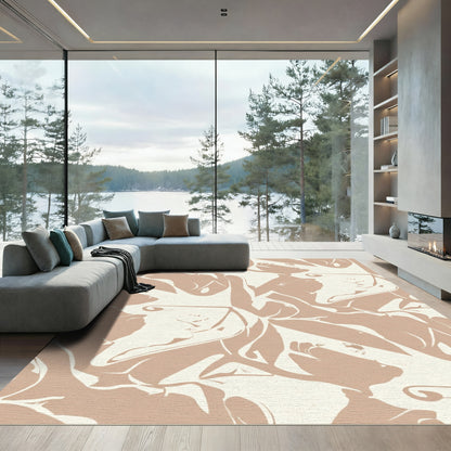 Taupe Abstract Floral Swirl Rug