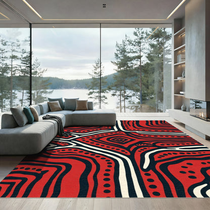 Abstract Red Diamond Organic Swirls Rug