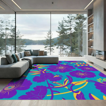 Purple Yellow Floral Teal Background Rug