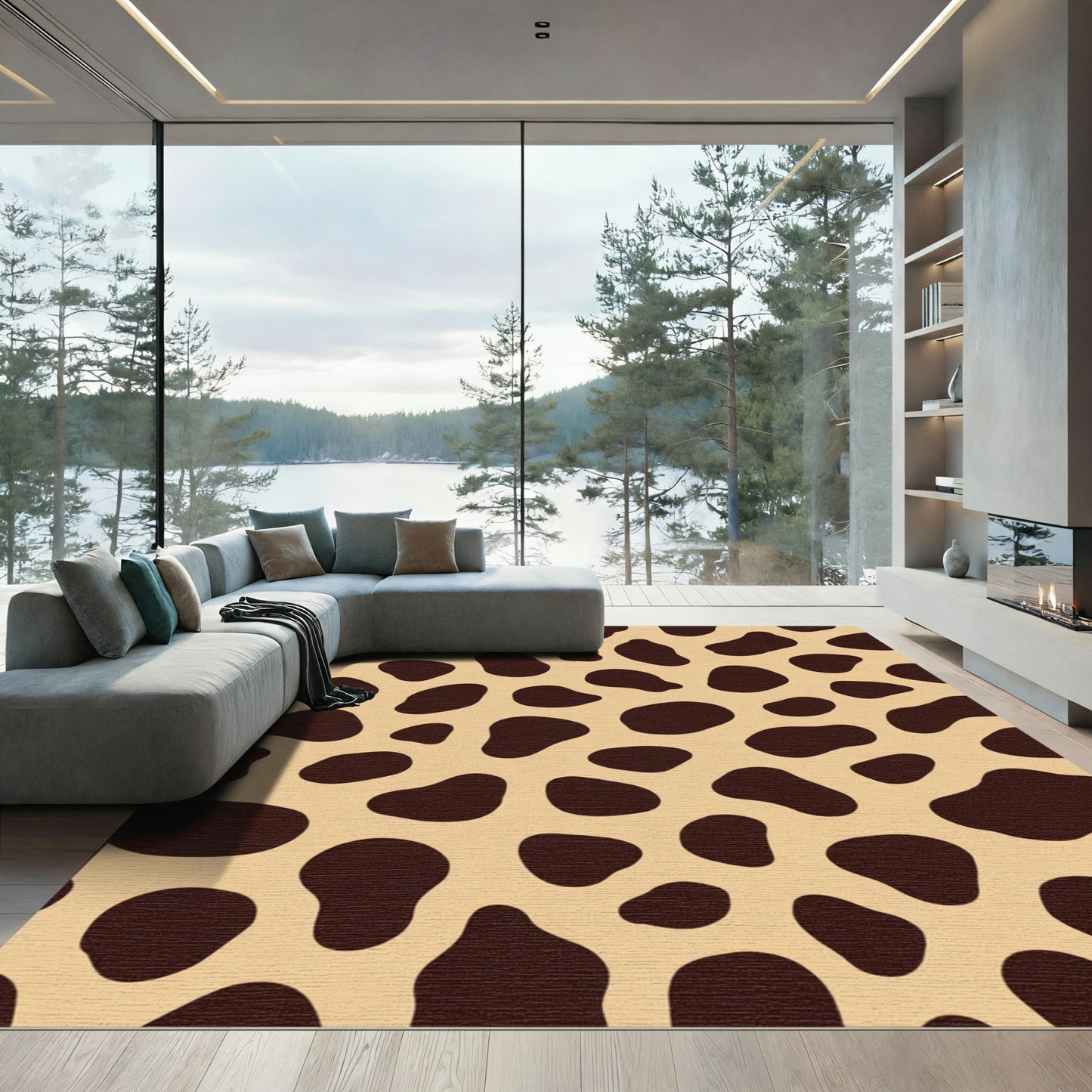Brown Spots on Beige Contemporary Rug