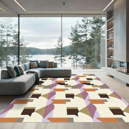 Geometric Abstract Composition Orange Purple Rug