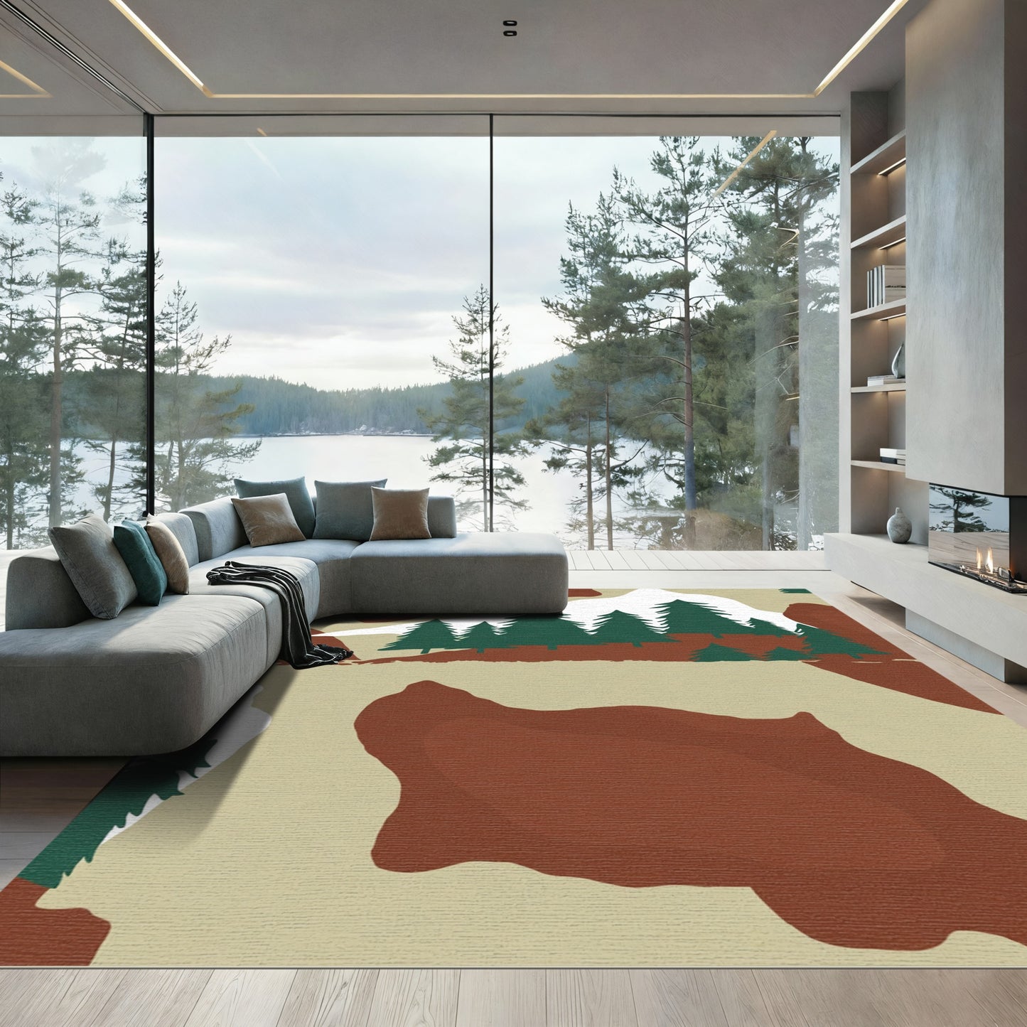 Forest Evergreen Mountain Camo Rug