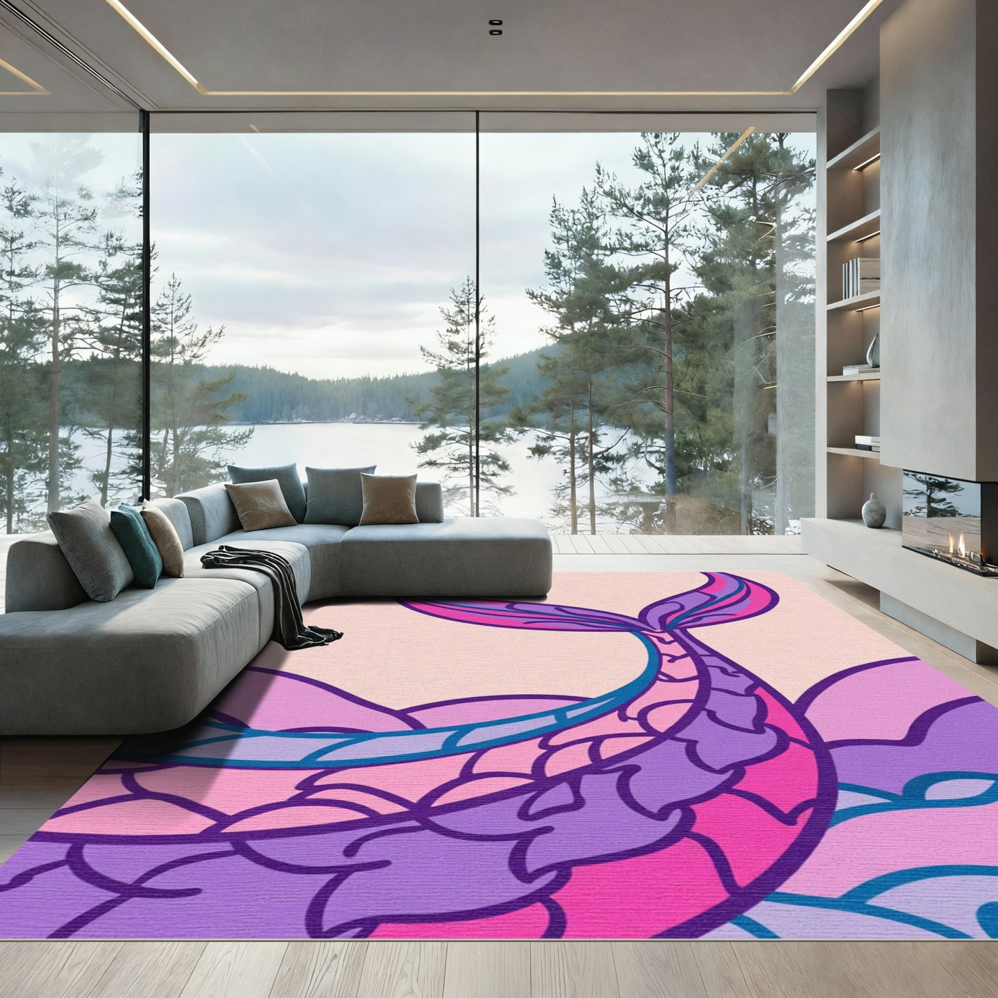 Purple Pink Mermaid Tail Waves Rug