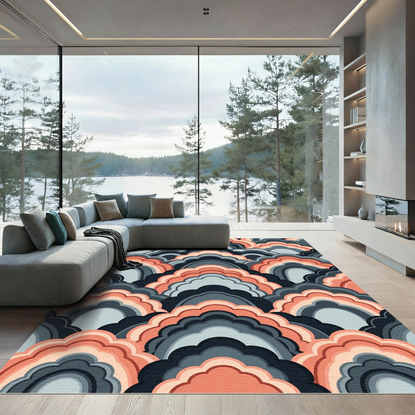 Coral Gray Arching Cloud Rug