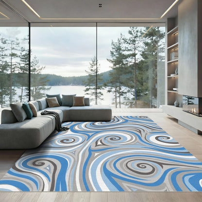 Blue Gray Swirl Abstract Rug