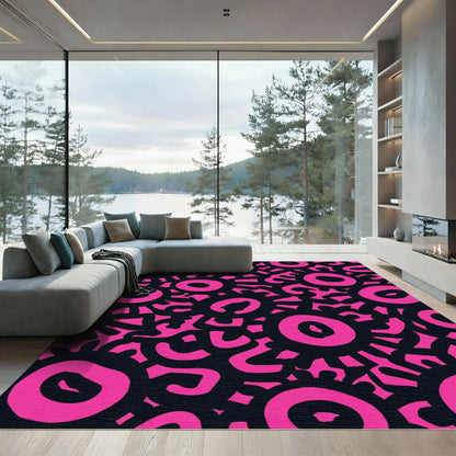 Vivid Pink Sunburst Blob Collage Rug