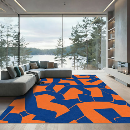 Bold Blue Abstract Geometric Lines Rug