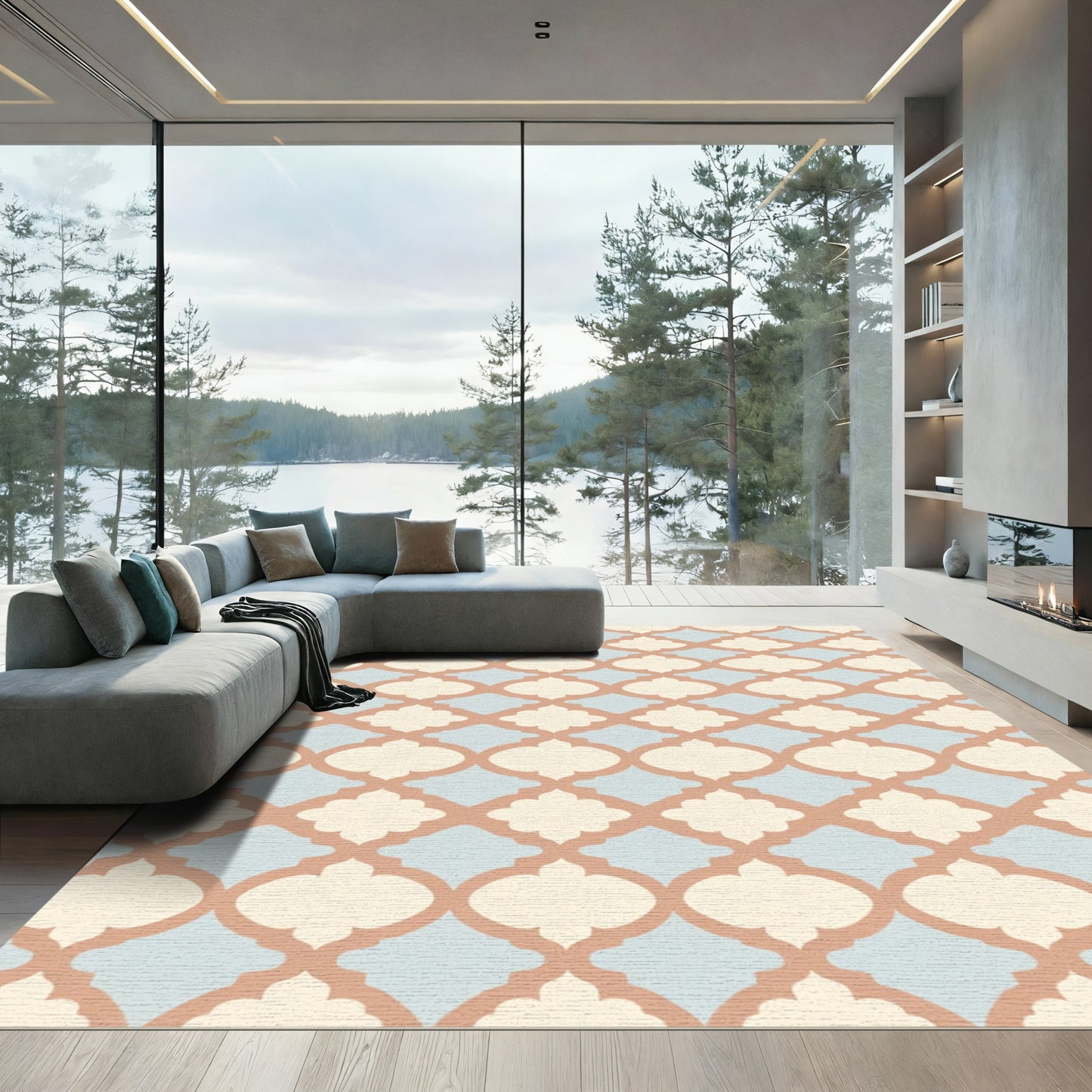 Faded Ochre Quatrefoil Lattice Rug