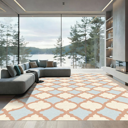 Faded Ochre Quatrefoil Lattice Rug