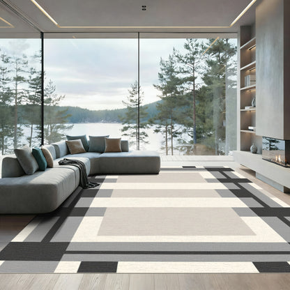 Modern Gray Plaid Geometric Rug
