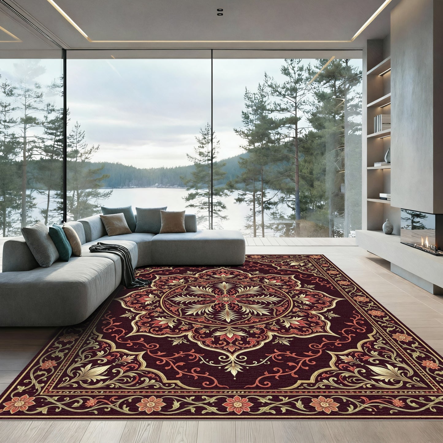 Rich Burgundy Floral Medallion Splendor Rug