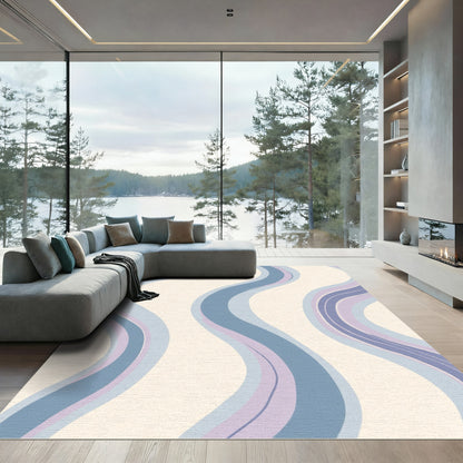 Serene Blue Lavender Wavy Stripe Rug