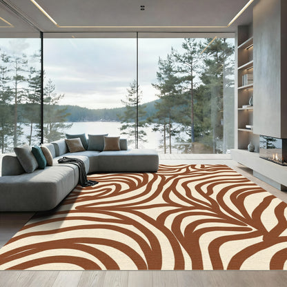 Brown Abstract Swirl Zebra Rug
