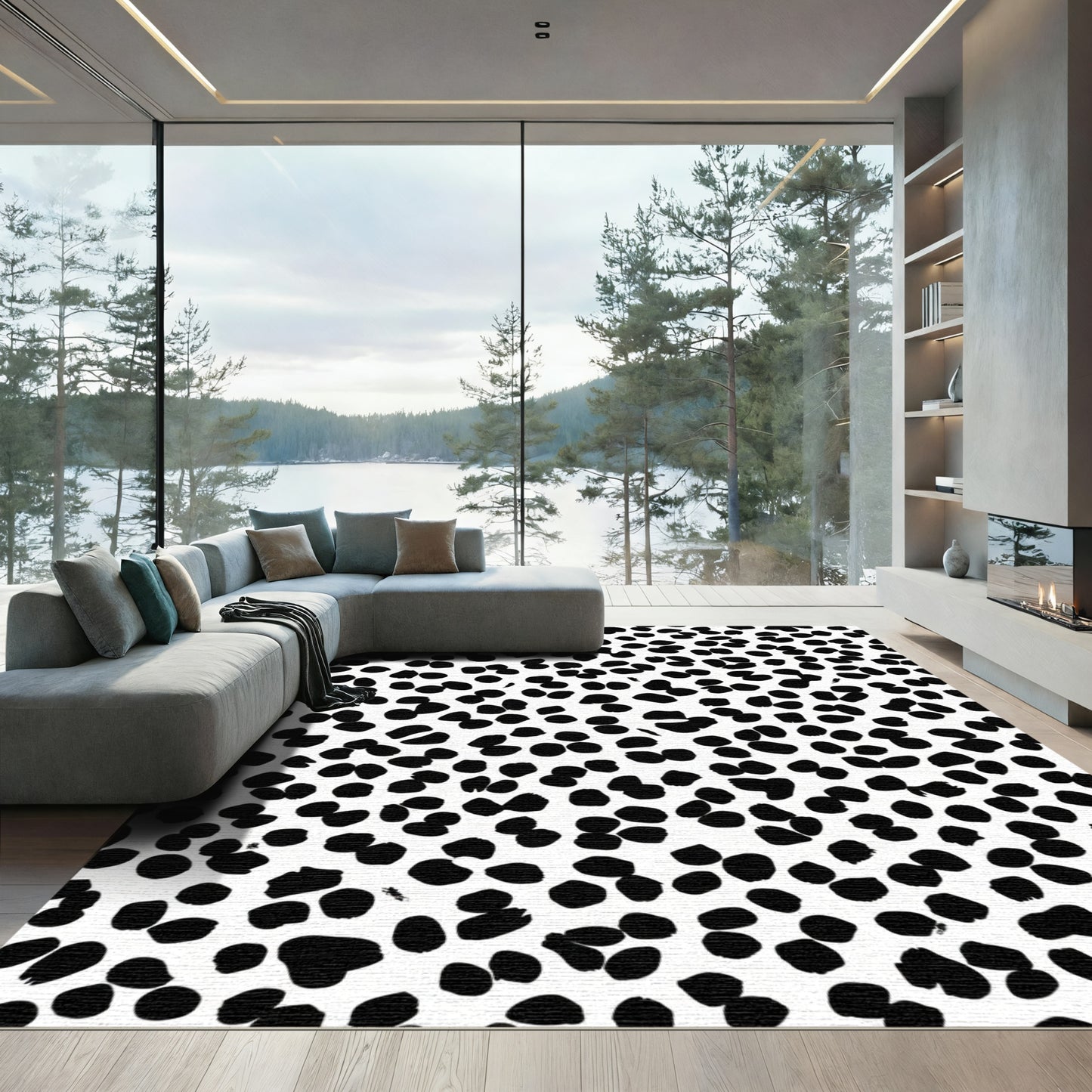 Black White Irregular Dot Scatter Rug