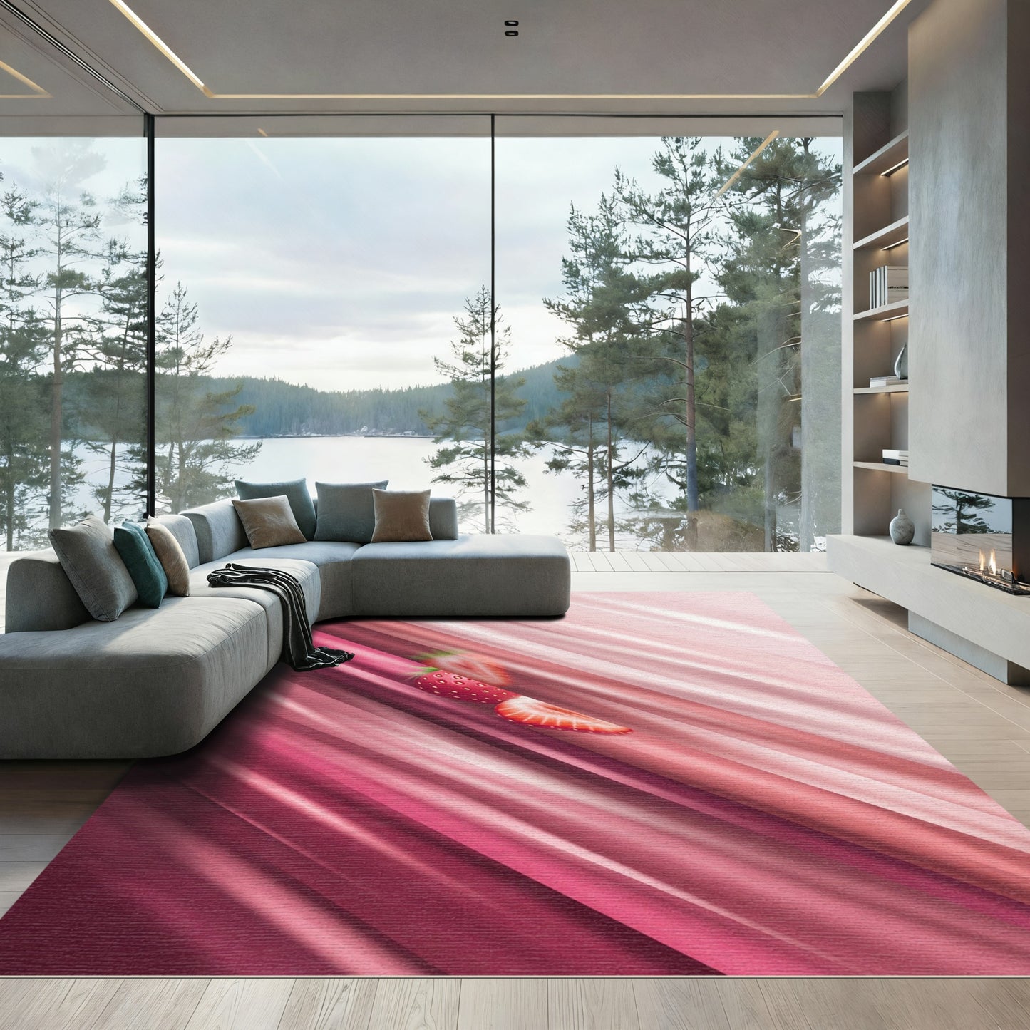 Strawberry Pink Diagonal Stripe Rug