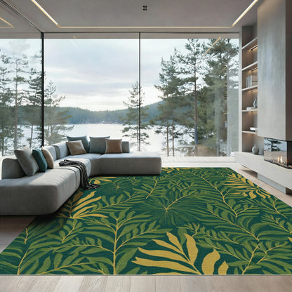 Deep Green Tropical Foliage Lush Rug