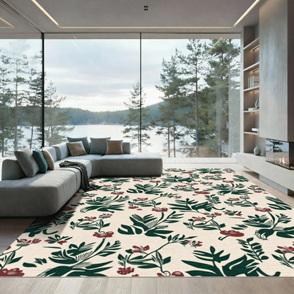 Deep Forest Red Floral Vine Art Rug