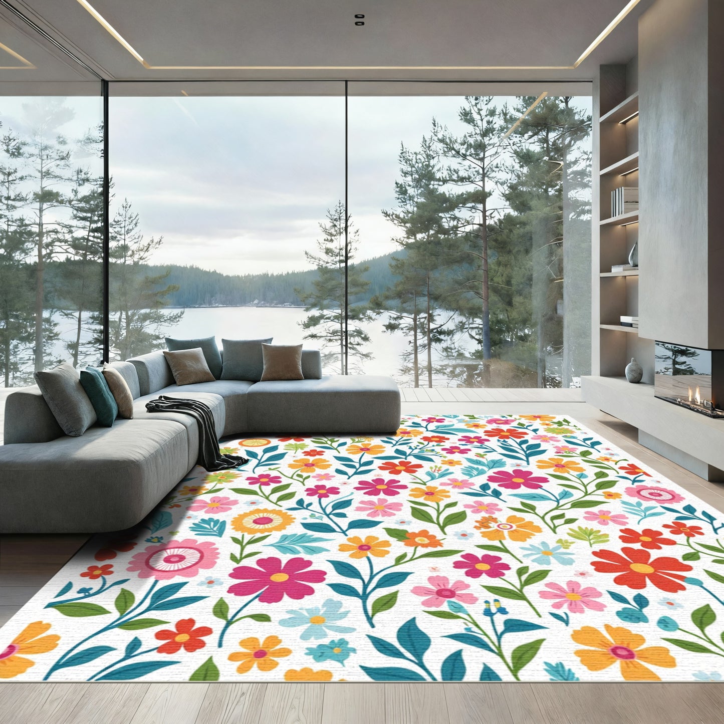 Vibrant Floral Garden Meadow Sprigs Rug