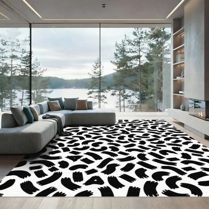 Black Abstract Brushstroke Field Rug