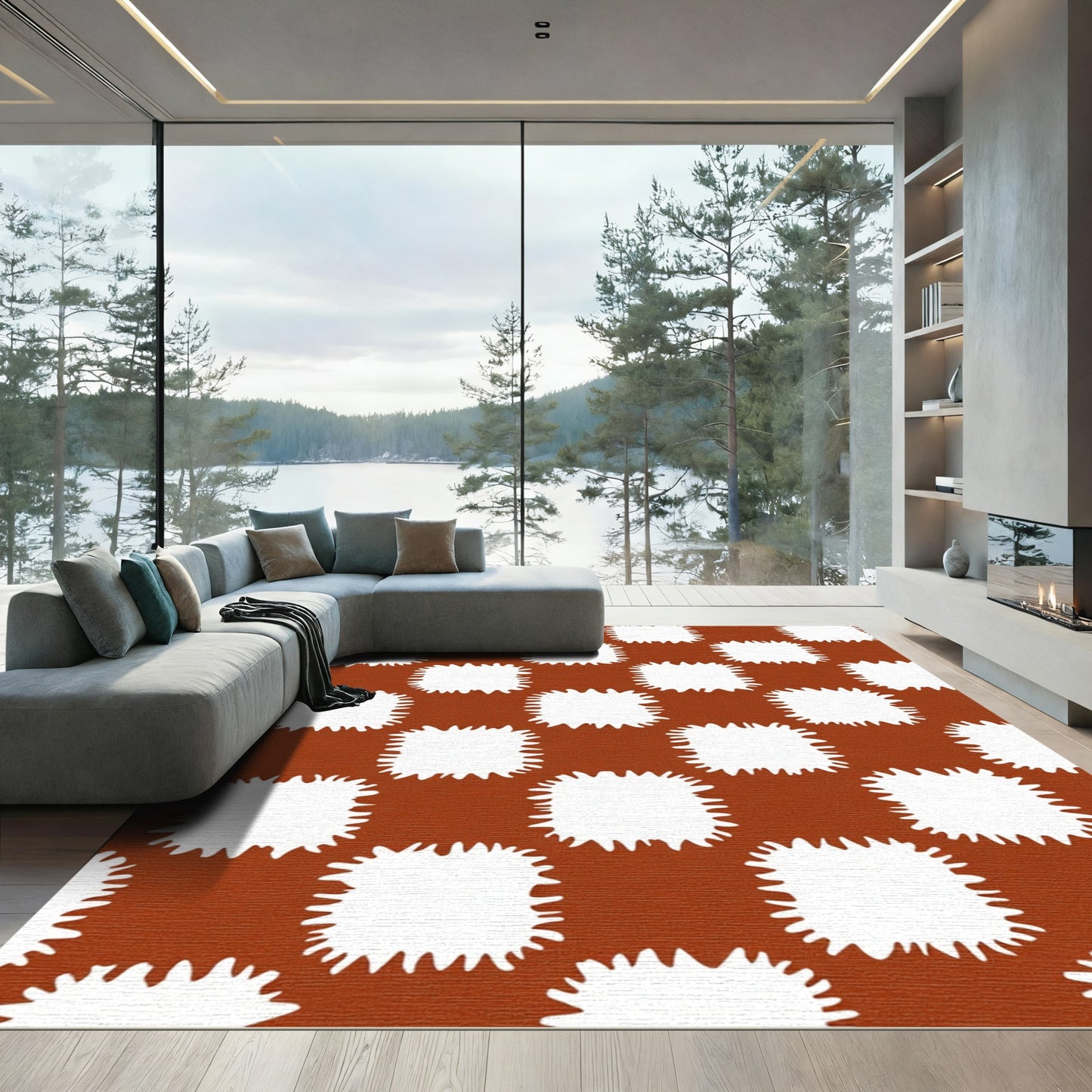 Retro White Checkerboard Squares Rug